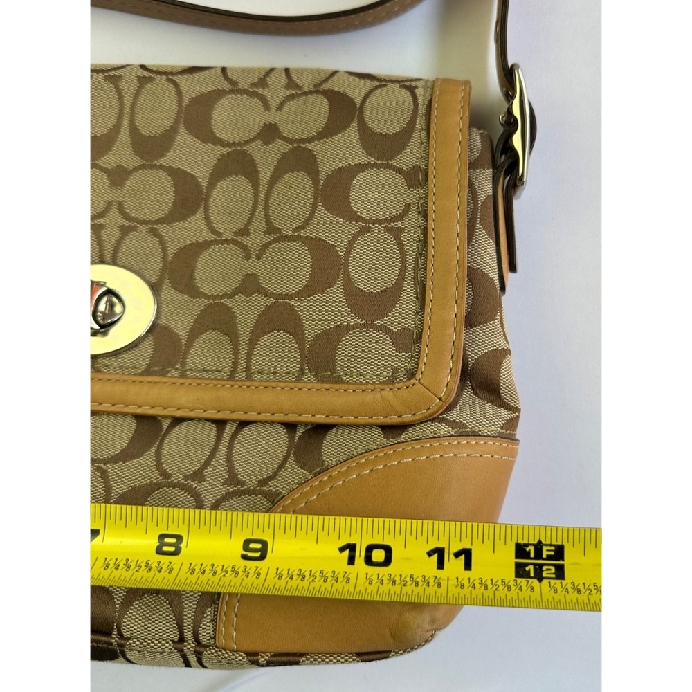 Coach F13066 Hamptons Turnlock Flap Brown Signature Leather Shoulder Bag Y2K - Picture 13 of 16